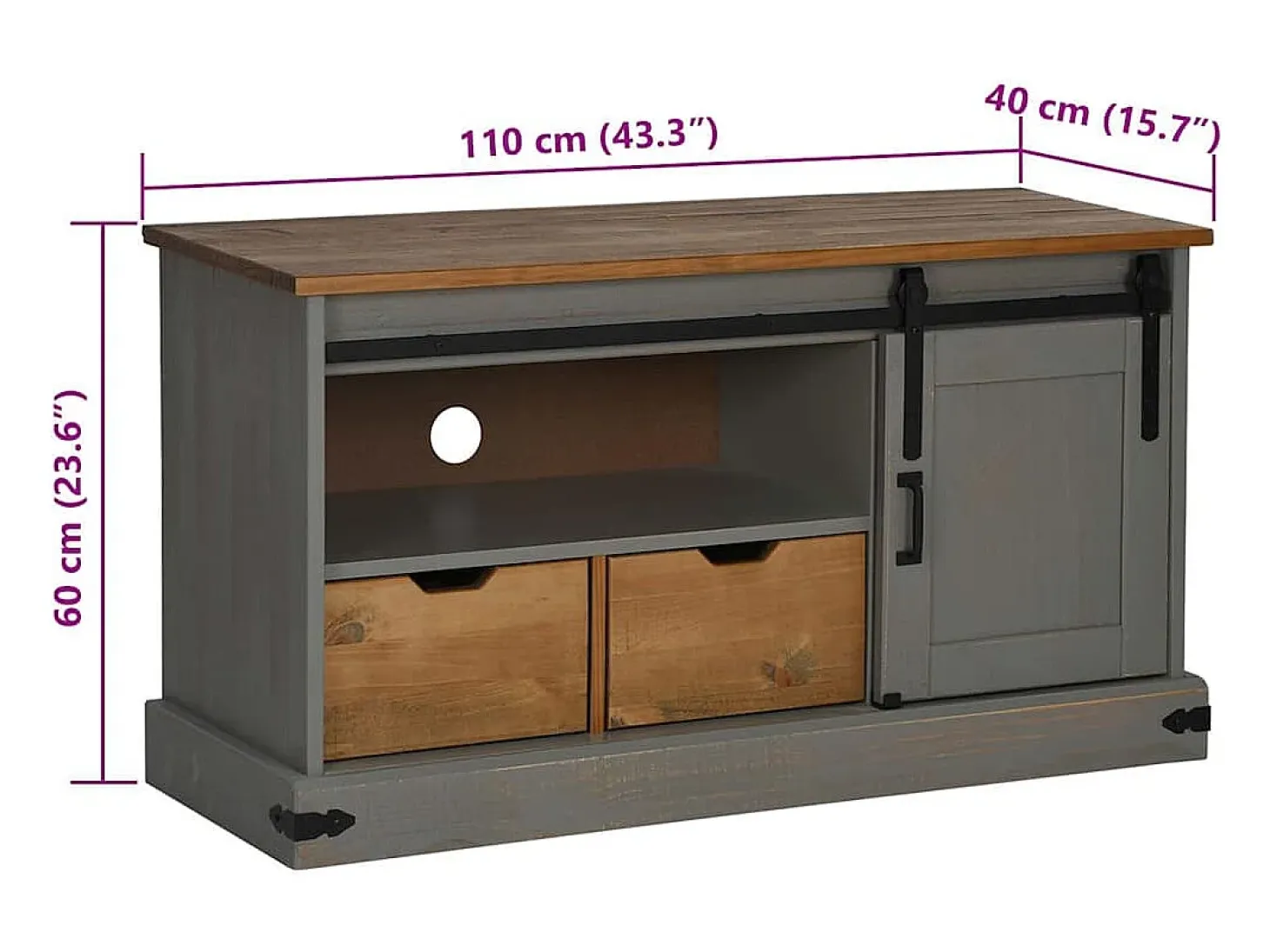 Mueble de TV HALDEN con puerta corredera gris 110x40x60 cm