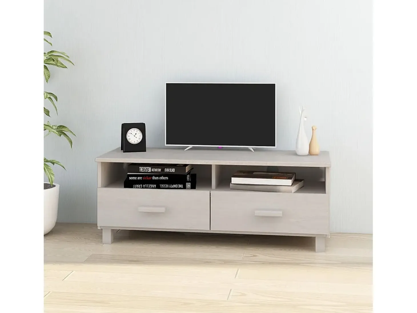 Mueble de TV HAMAR madera maciza de pino blanco 106x40x40 cm