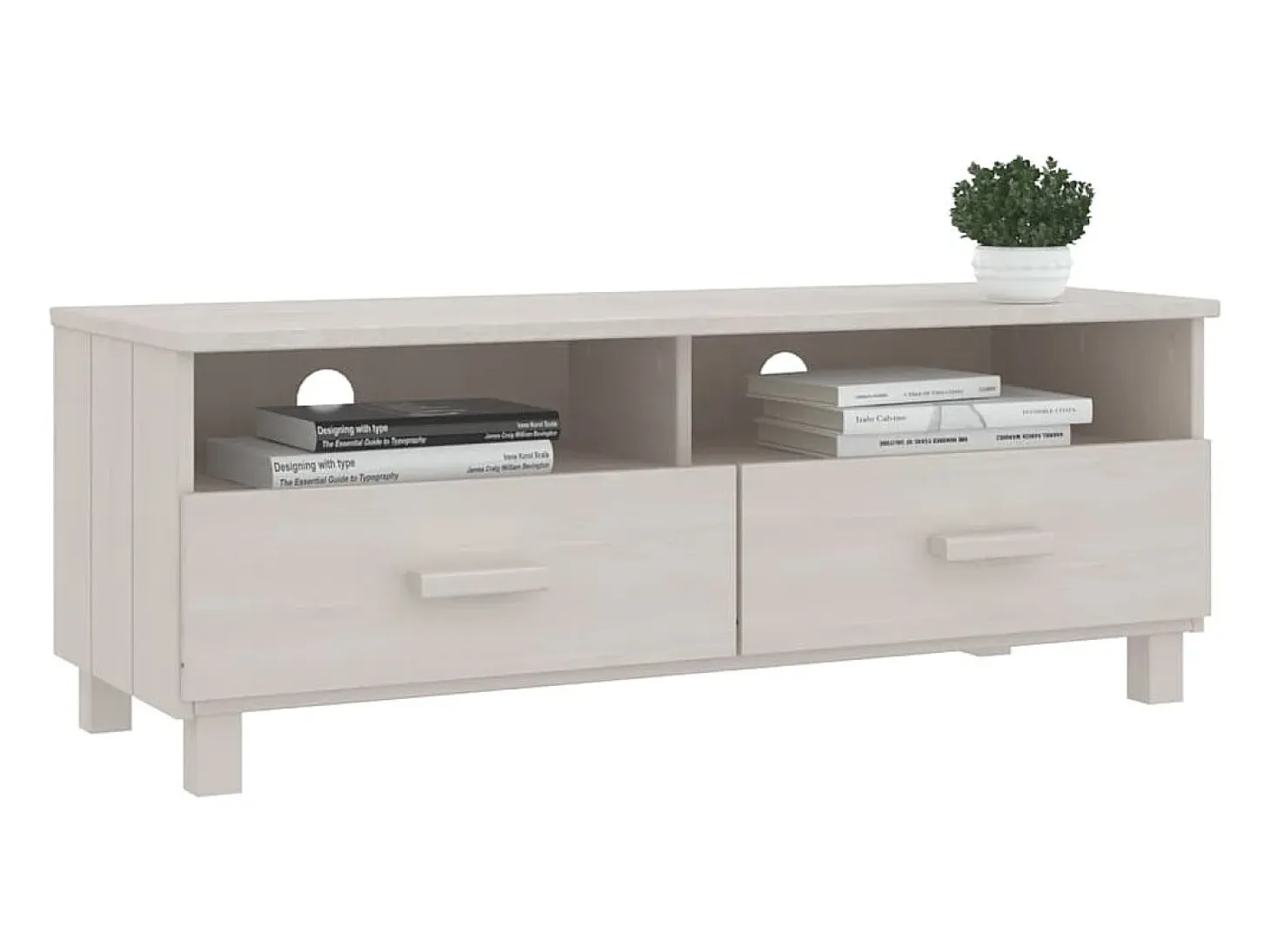 Mueble de TV HAMAR madera maciza de pino blanco 106x40x40 cm