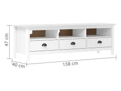 Mueble de TV Hill madera maciza de pino blanco 158x40x47 cm