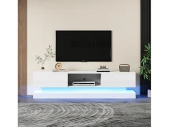 Mueble de TV LED de alto brillo, 160 cm, 2 cajones, control por app, diseño antivuelco, blanco (160 x 35 x 40,5 cm)