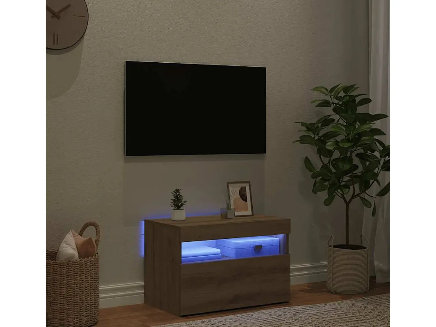Mueble de TV luces LED madera roble artisan 60x35x40 cm