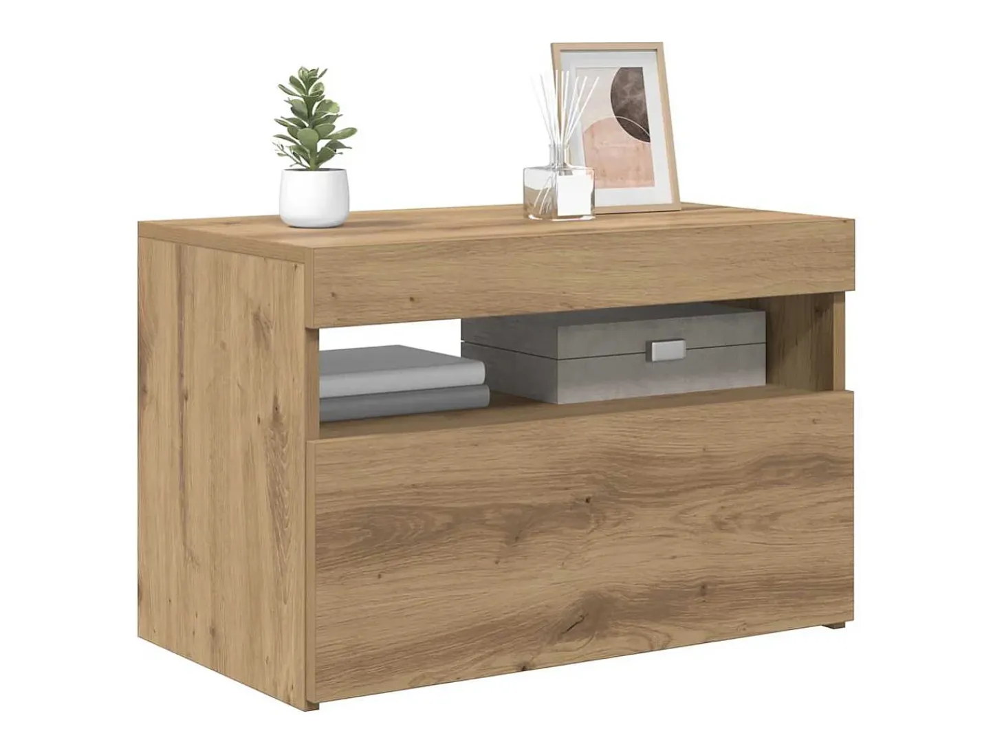 Mueble de TV luces LED madera roble artisan 60x35x40 cm