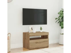 Mueble de TV luces LED madera roble artisan 60x35x40 cm