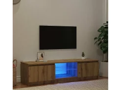 Mueble de TV luces LED madera roble artisan 140x40x36 cm