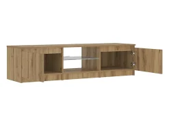 Mueble de TV luces LED madera roble artisan 140x40x36 cm