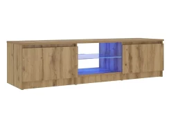 Mueble de TV luces LED madera roble artisan 140x40x36 cm