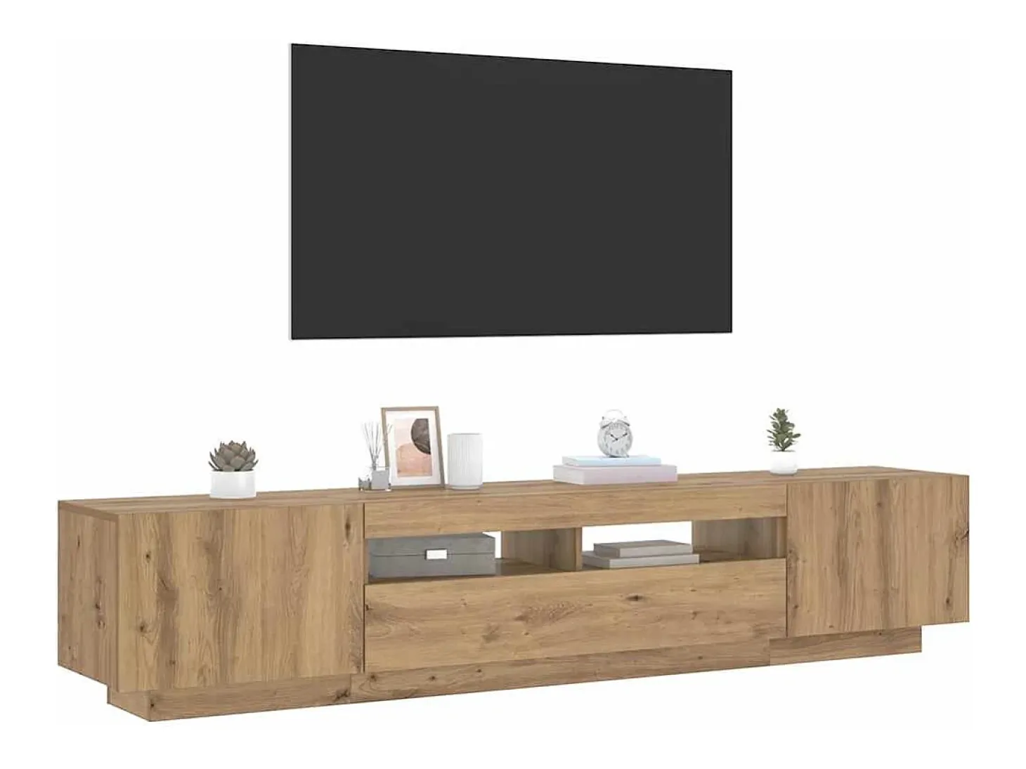 Mueble de TV luces LED madera roble artisan 200x35x40 cm