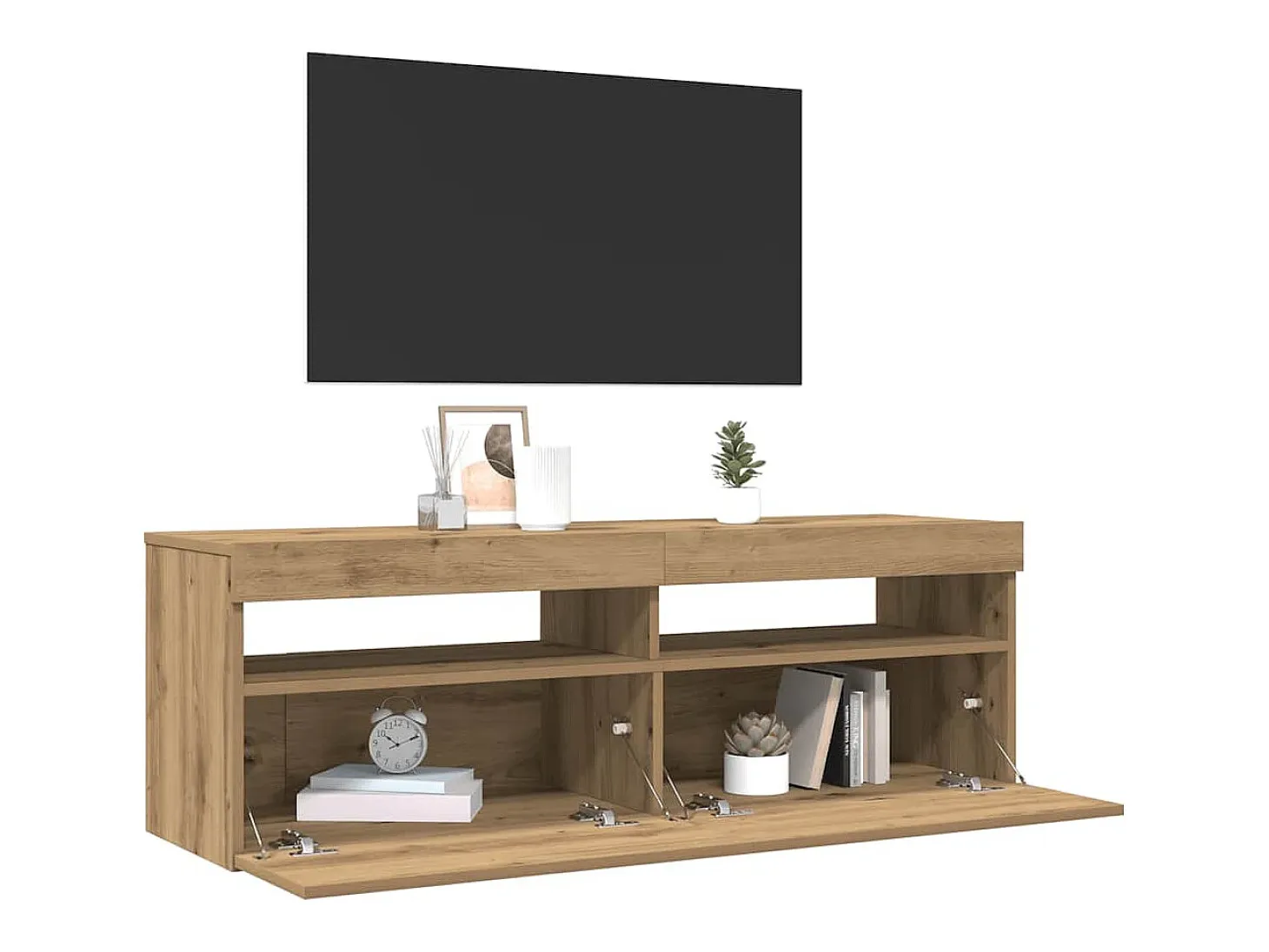 Mueble de TV luces LED madera roble artisan 120x35x40 cm