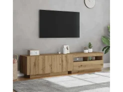 Mueble de TV luces LED madera roble artisan 180x35x40 cm