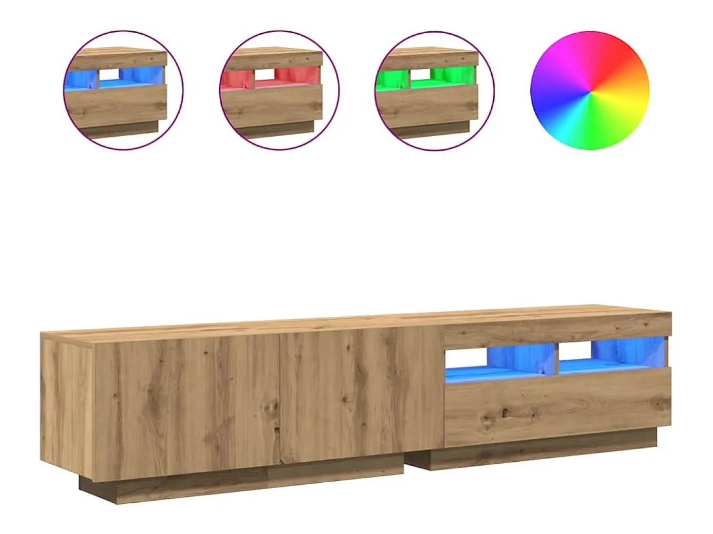 Mueble de TV luces LED madera roble artisan 180x35x40 cm