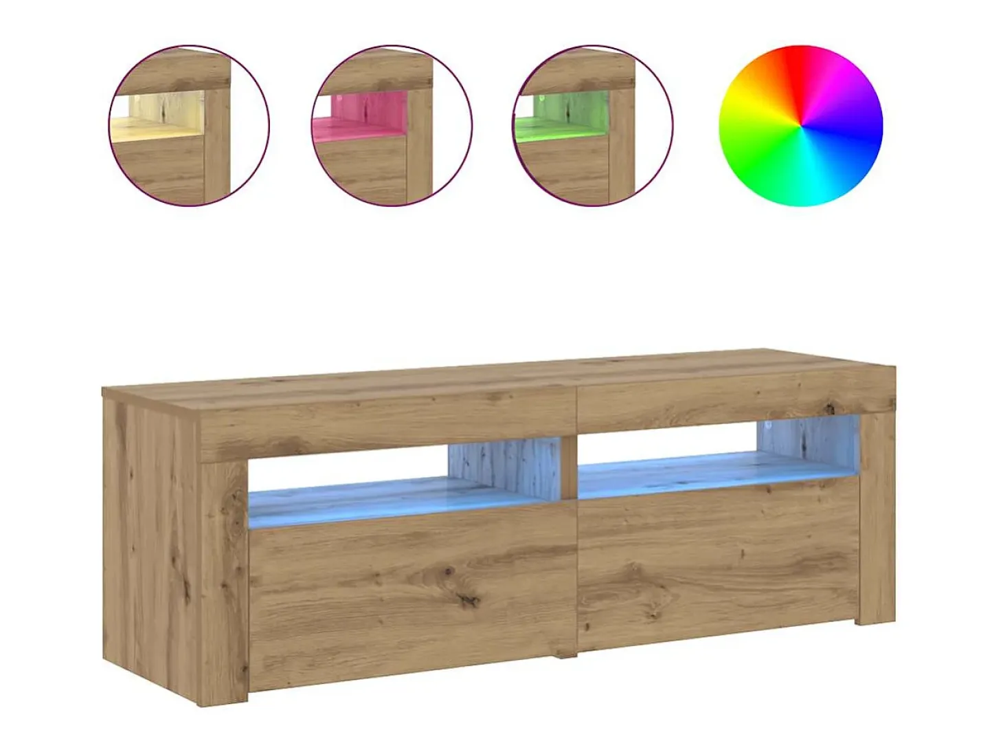 Mueble de TV luces LED madera roble artisan 120x35x40 cm