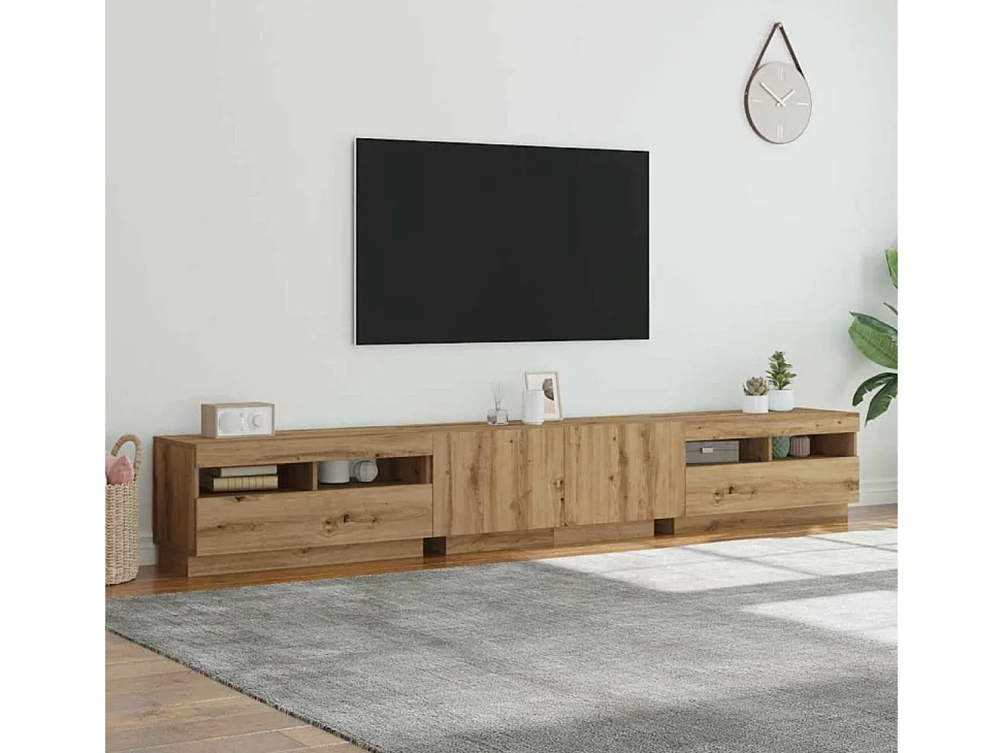 Mueble de TV luces LED madera roble artisan 260x35x40 cm
