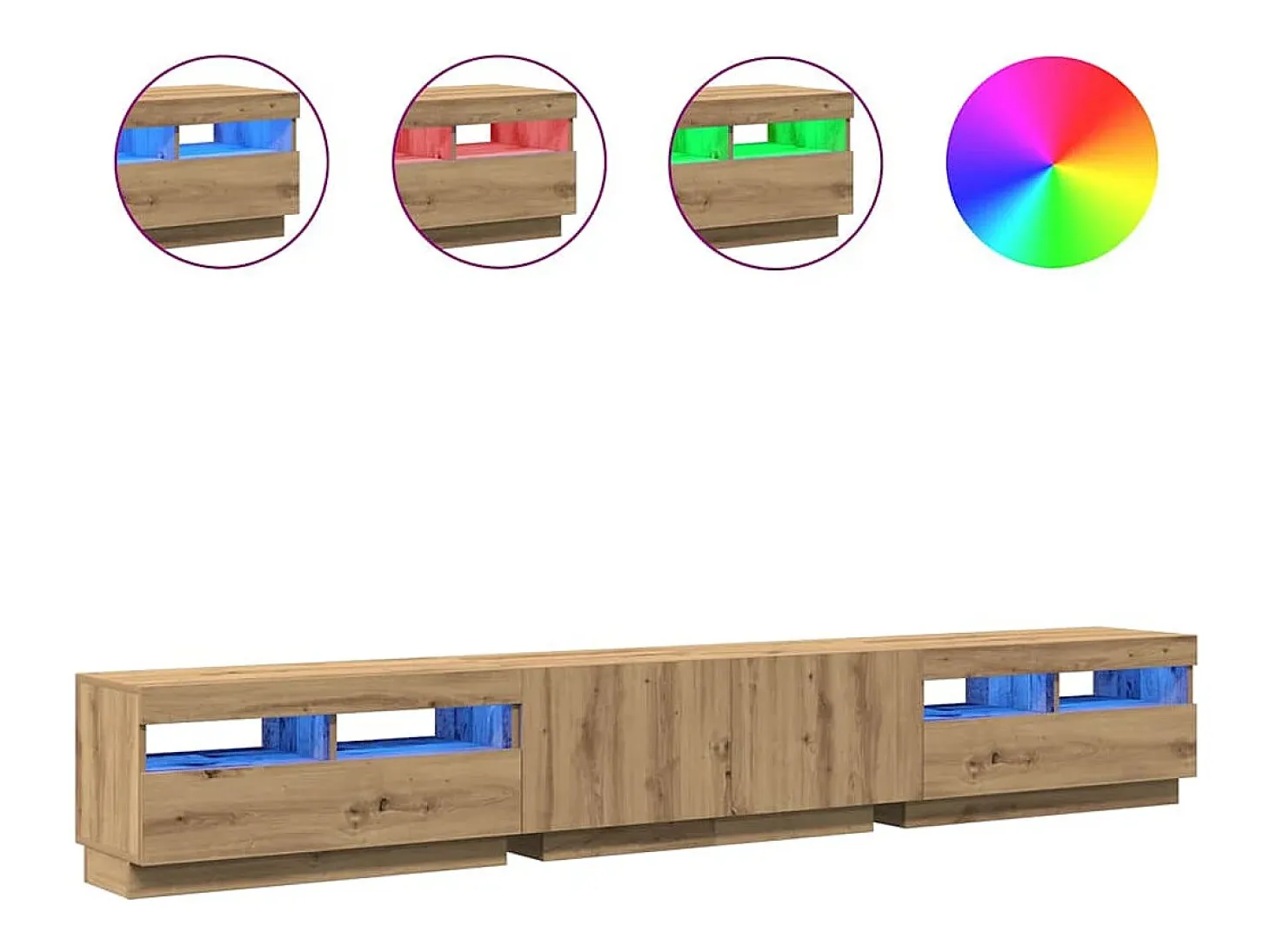 Mueble de TV luces LED madera roble artisan 260x35x40 cm