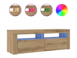 Mueble de TV luces LED madera roble artisan 120x35x40 cm