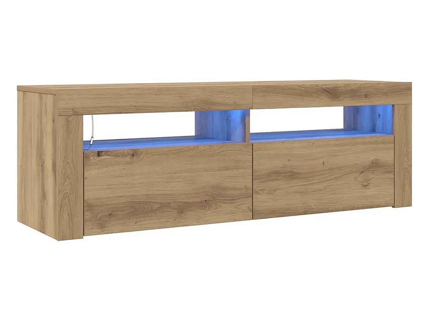 Mueble de TV luces LED madera roble artisan 120x35x40 cm