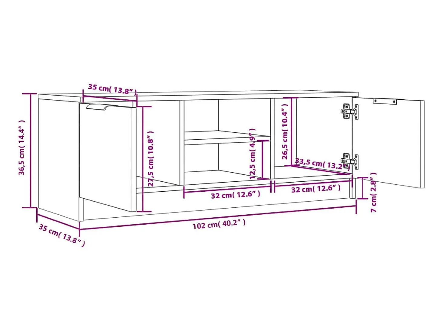 Mueble de TV madera contrachapada gris Sonoma 102x35x36,5 cm