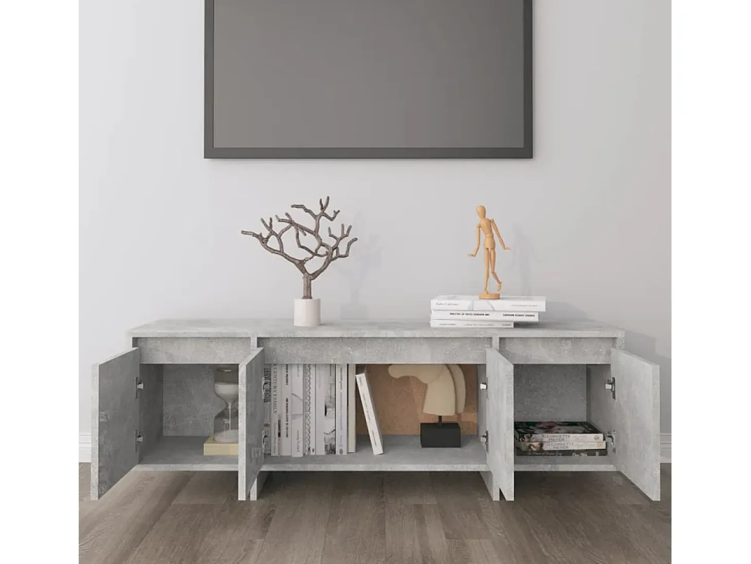 Mueble de TV madera contrachapada gris hormigón 120x30x40,5 cm