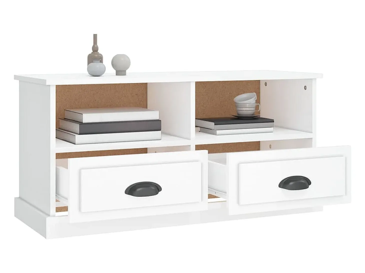 Mueble de TV madera contrachapada blanco brillo 93x35,5x45 cm