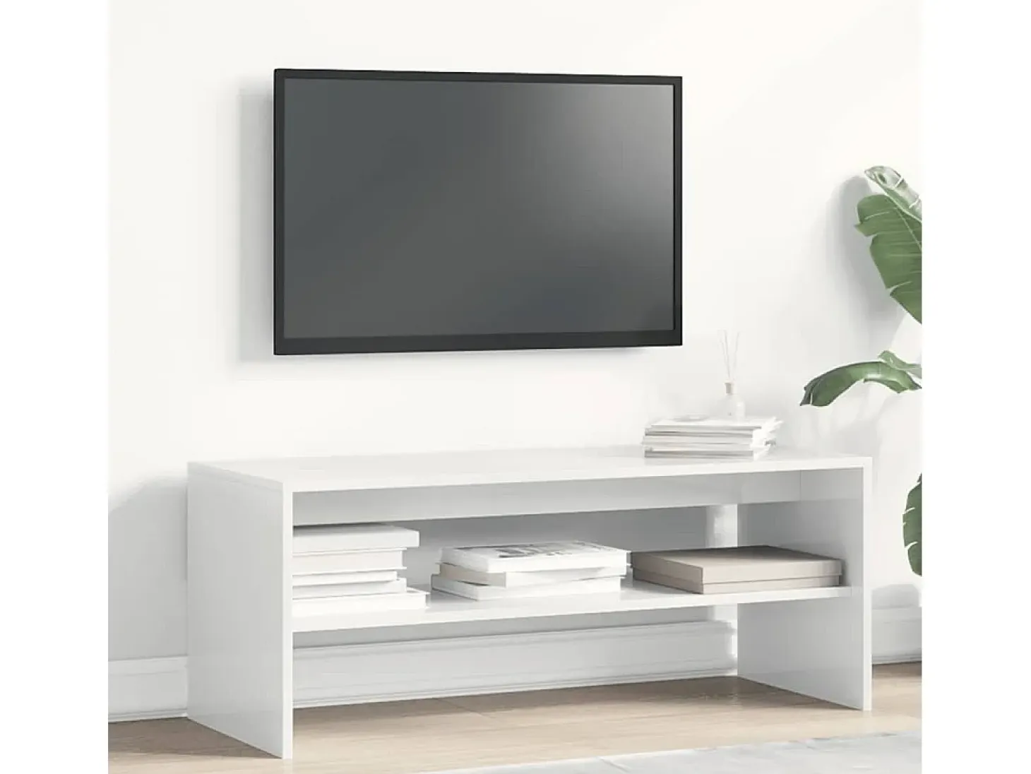Mueble de TV madera contrachapada blanco brillante 100x40x40 cm