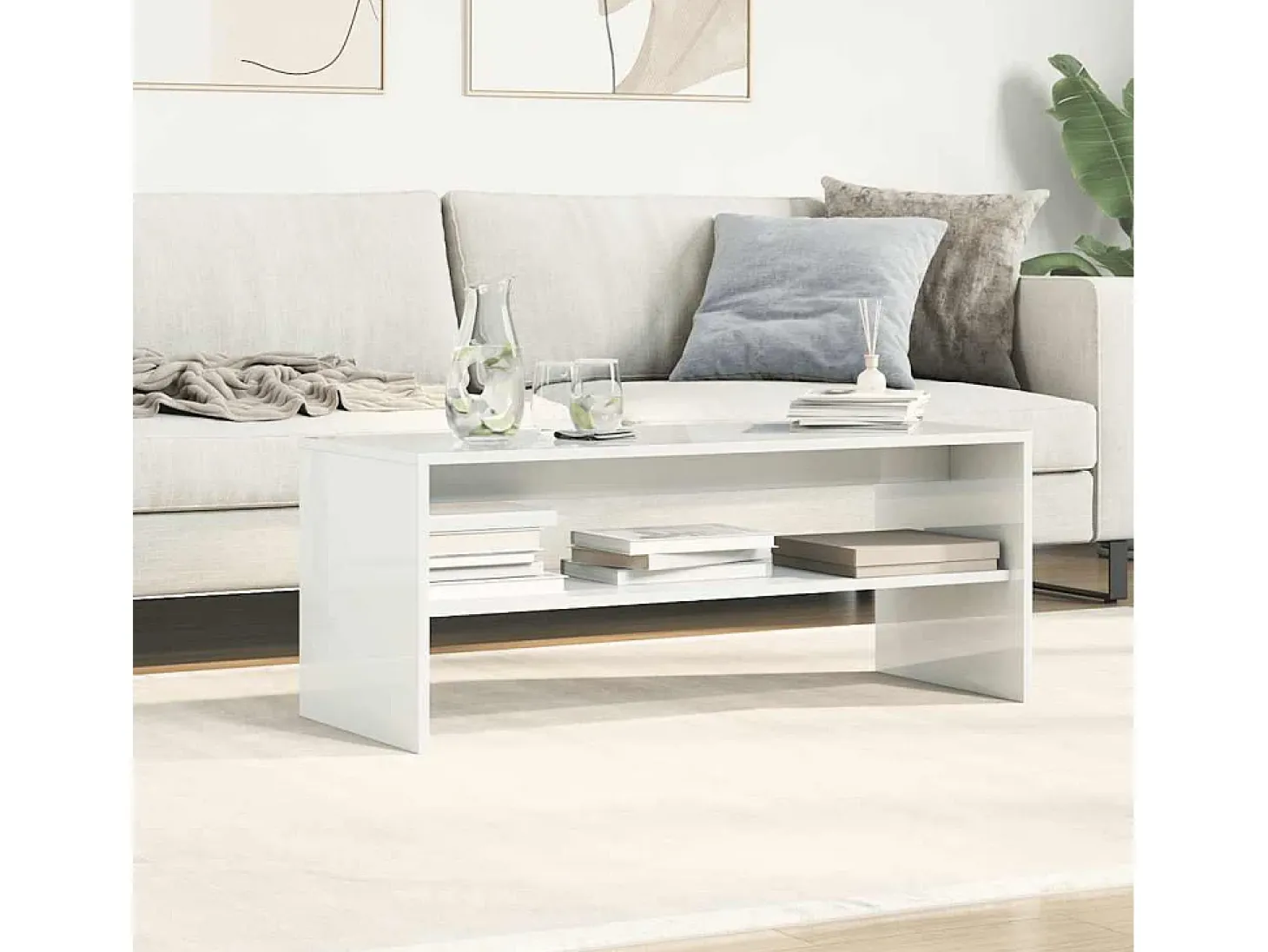 Mueble de TV madera contrachapada blanco brillante 100x40x40 cm