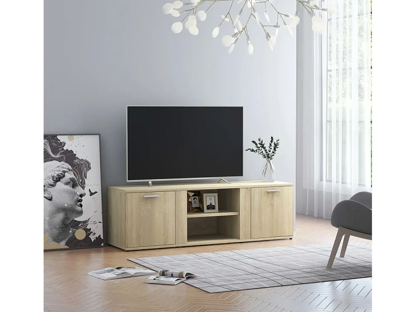 Mueble de TV madera contrachapada color roble 120x34x37 cm