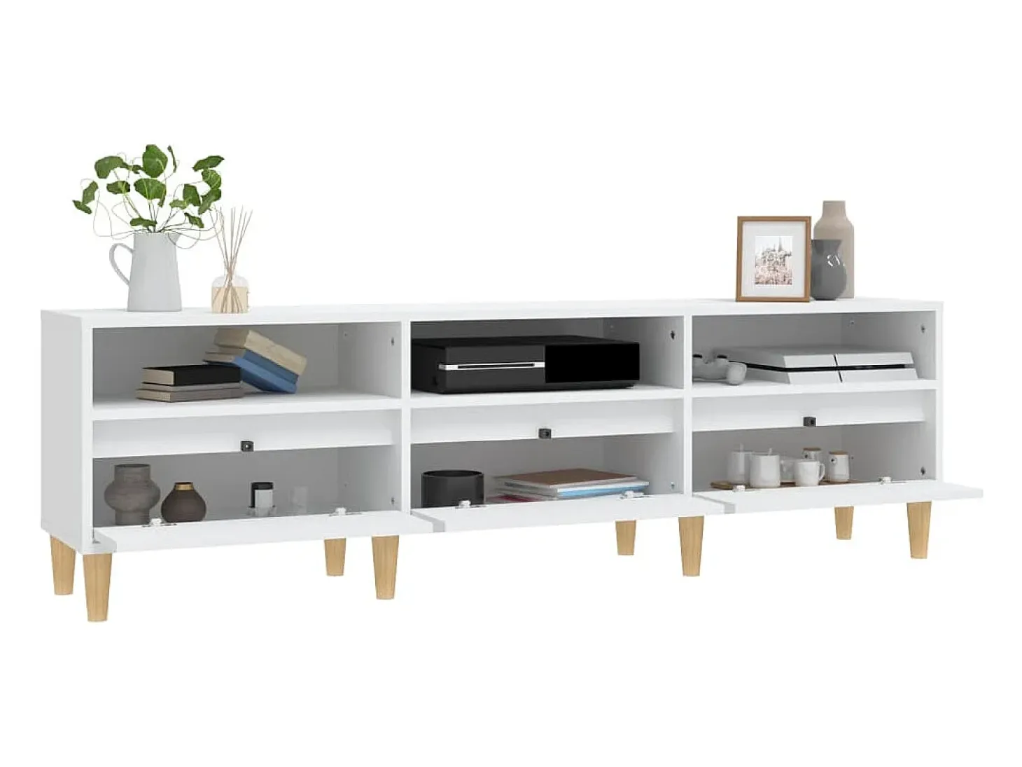 Mueble de TV madera contrachapada blanco 150x30x44,5 cm