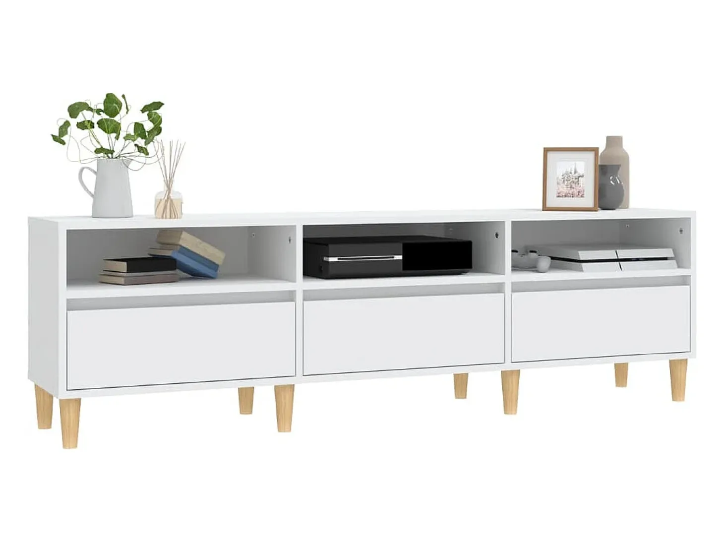 Mueble de TV madera contrachapada blanco 150x30x44,5 cm