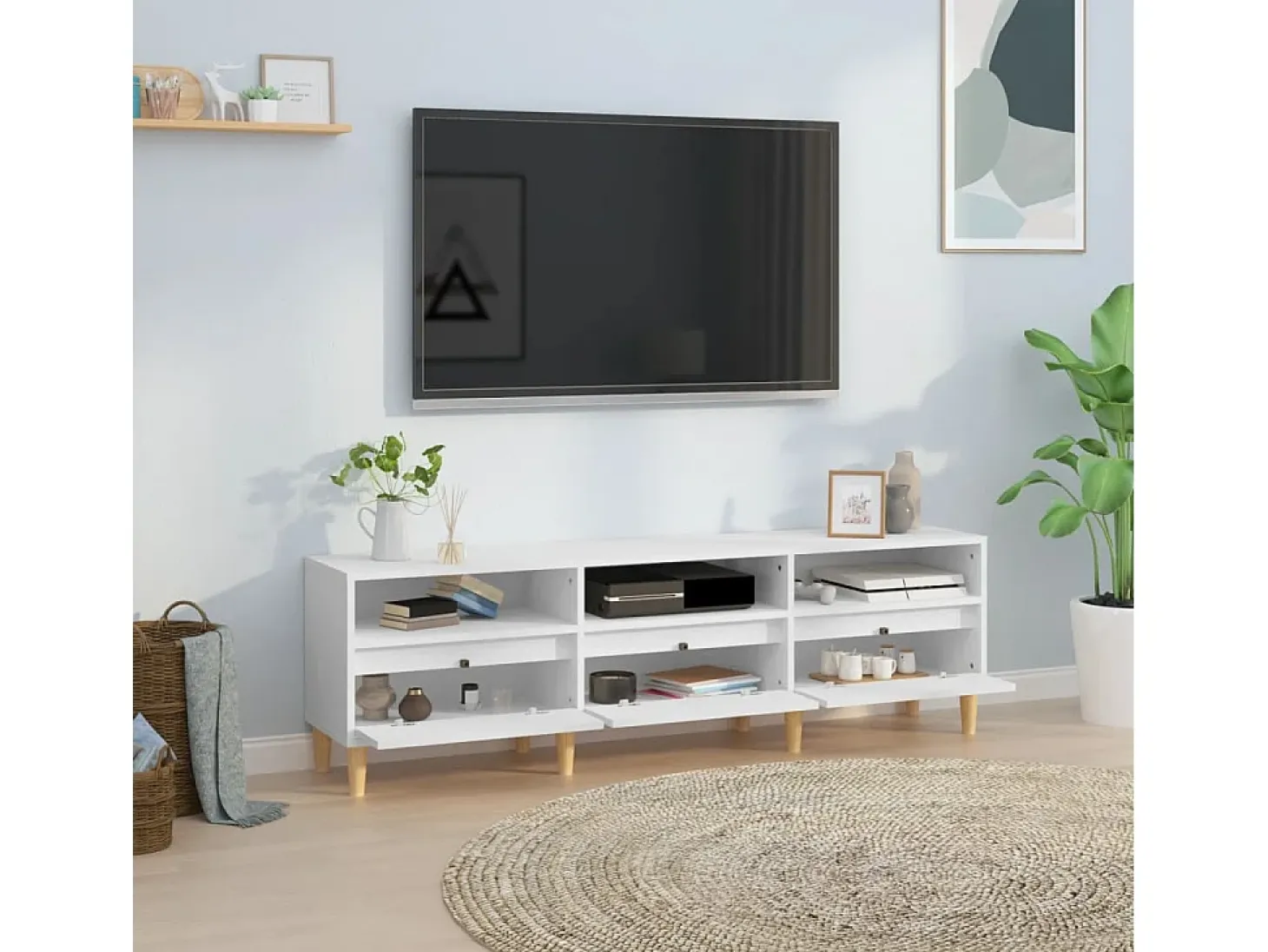 Mueble de TV madera contrachapada blanco 150x30x44,5 cm