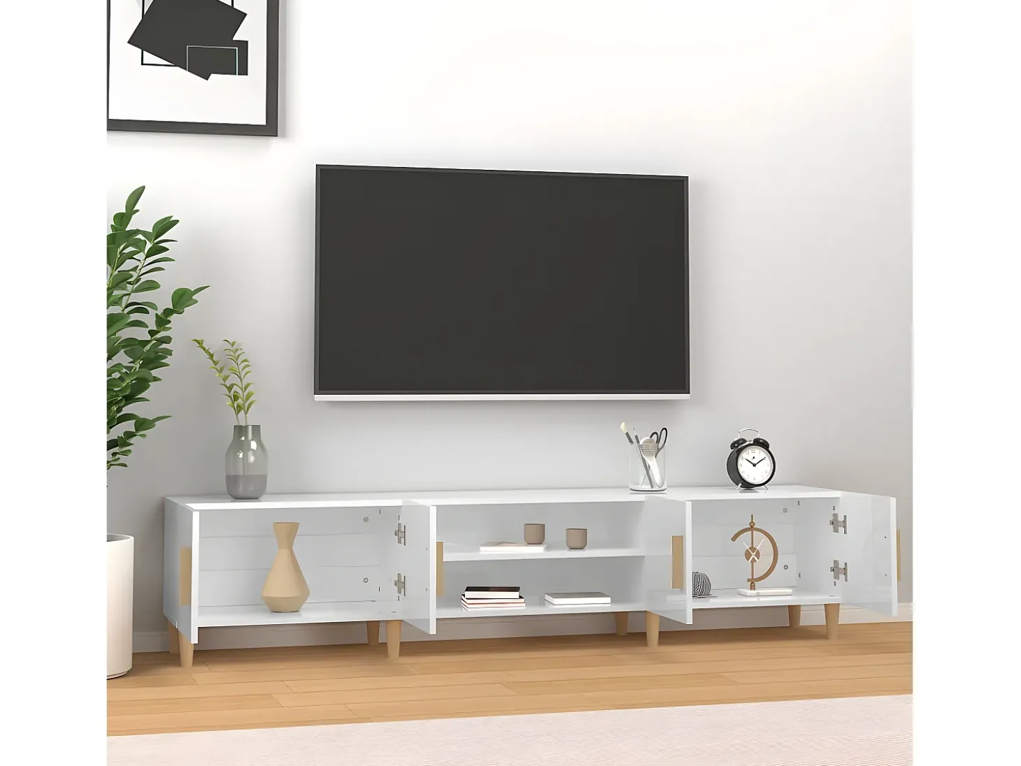 Mueble de TV madera contrachapada blanco brillo 180x31,5x40 cm