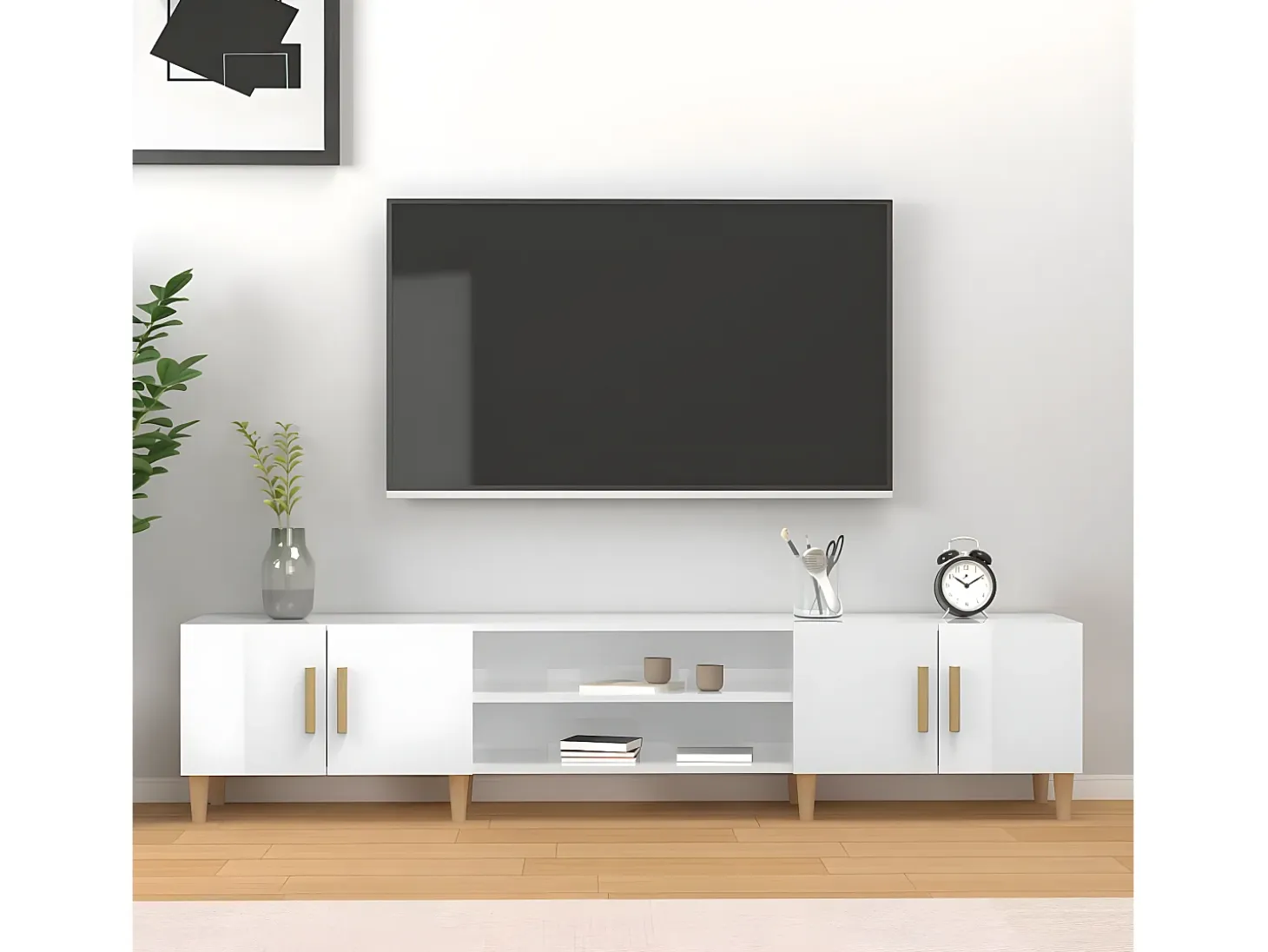 Mueble de TV madera contrachapada blanco brillo 180x31,5x40 cm