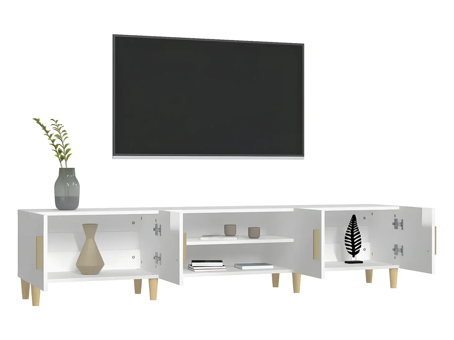 Mueble de TV madera contrachapada blanco brillo 180x31,5x40 cm