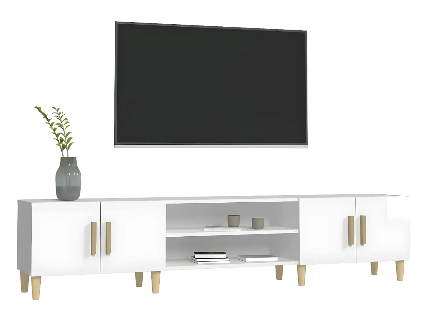 Mueble de TV madera contrachapada blanco brillo 180x31,5x40 cm
