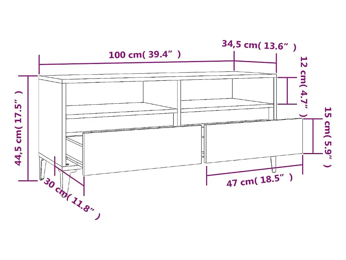 Mueble de TV madera contrachapada gris Sonoma 100x34,5x44,5 cm