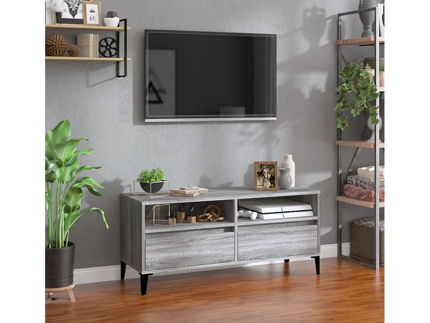 Mueble de TV madera contrachapada gris Sonoma 100x34,5x44,5 cm