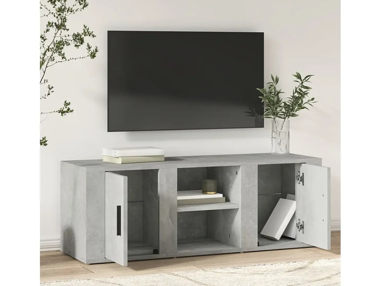 Mueble de TV madera contrachapada gris hormigón 100x31,5x35 cm