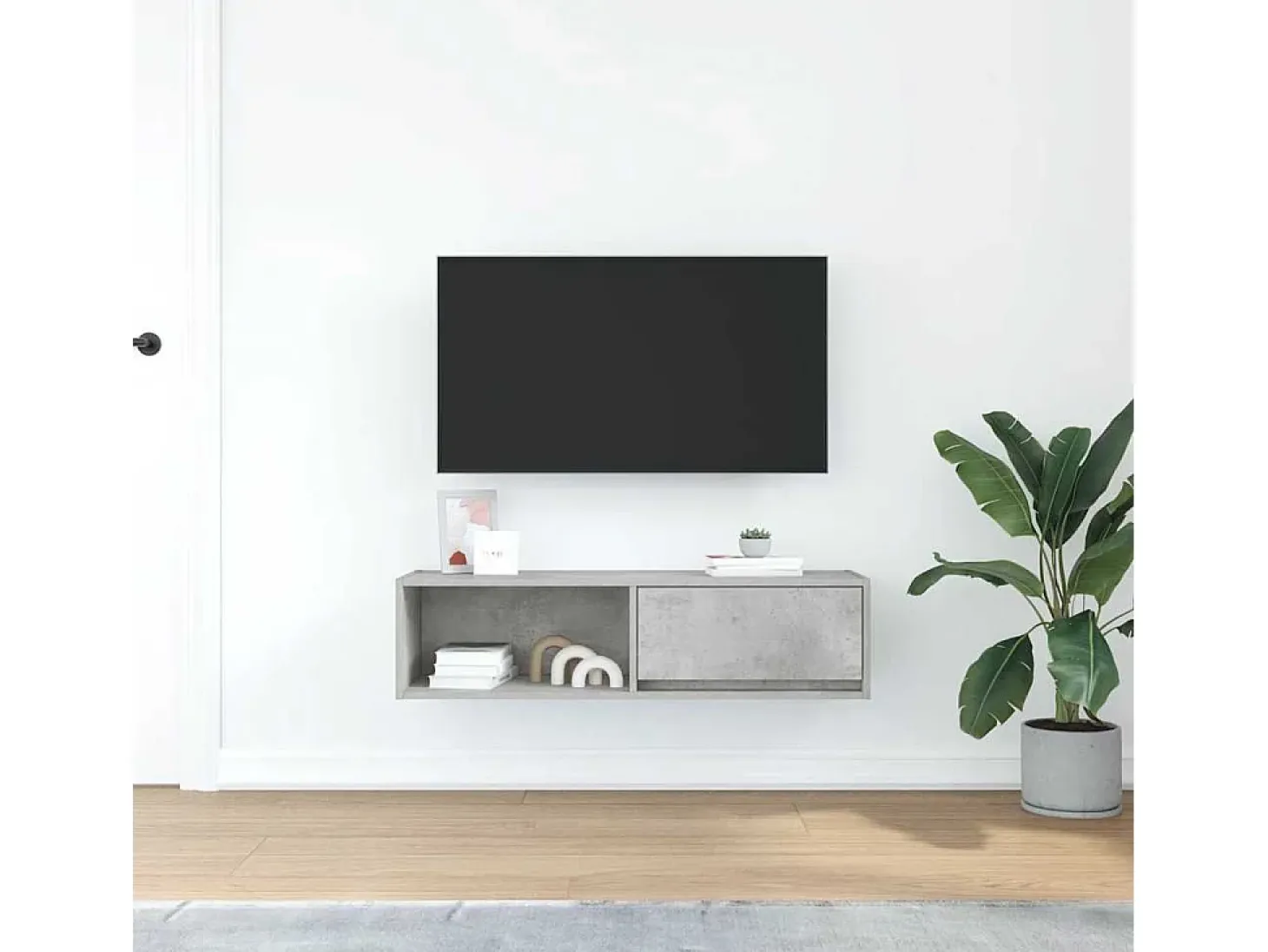 Mueble de TV madera contrachapada gris hormigón 100x31x25,5 cm