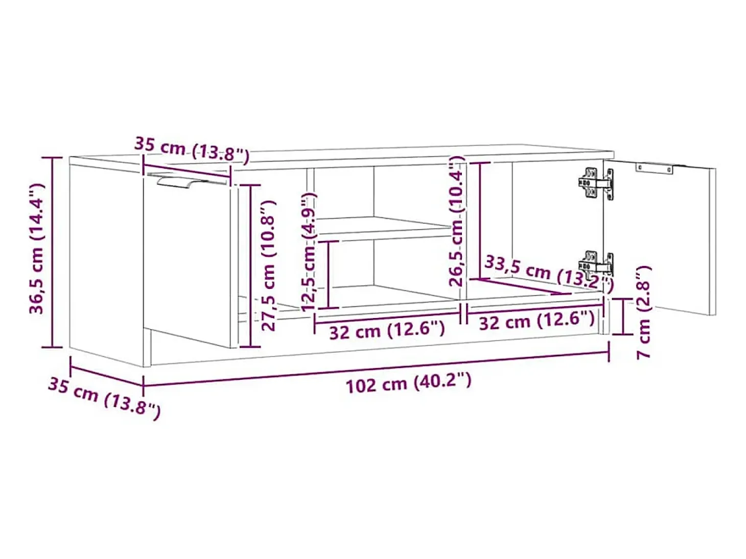 Mueble de TV madera contrachapada artisan roble 102x35x36,5 cm