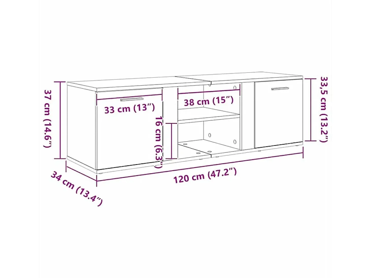Mueble de TV madera contrachapada envejecida 120x34x37 cm