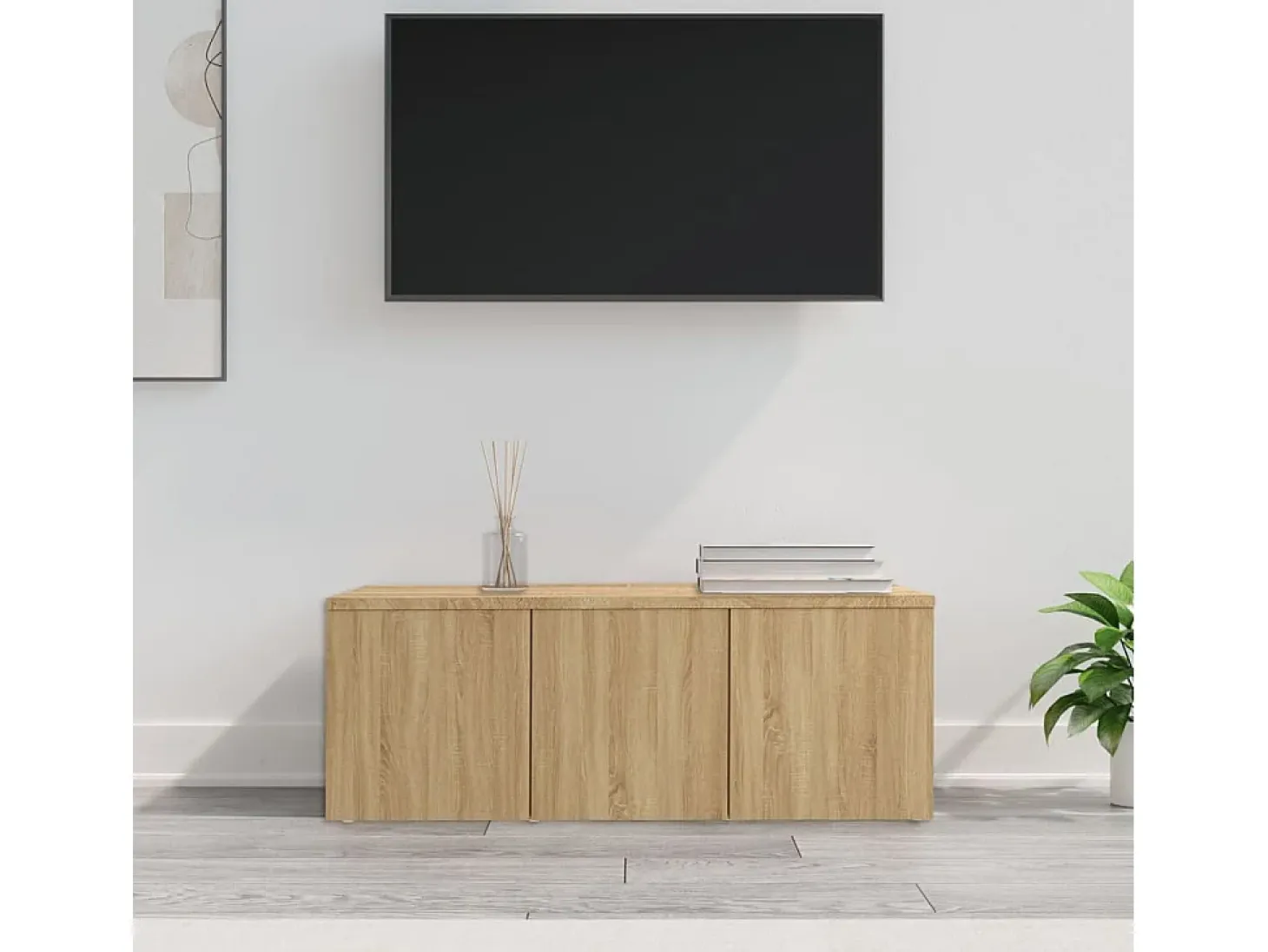 Mueble de TV madera contrachapada color roble 80x34x30 cm