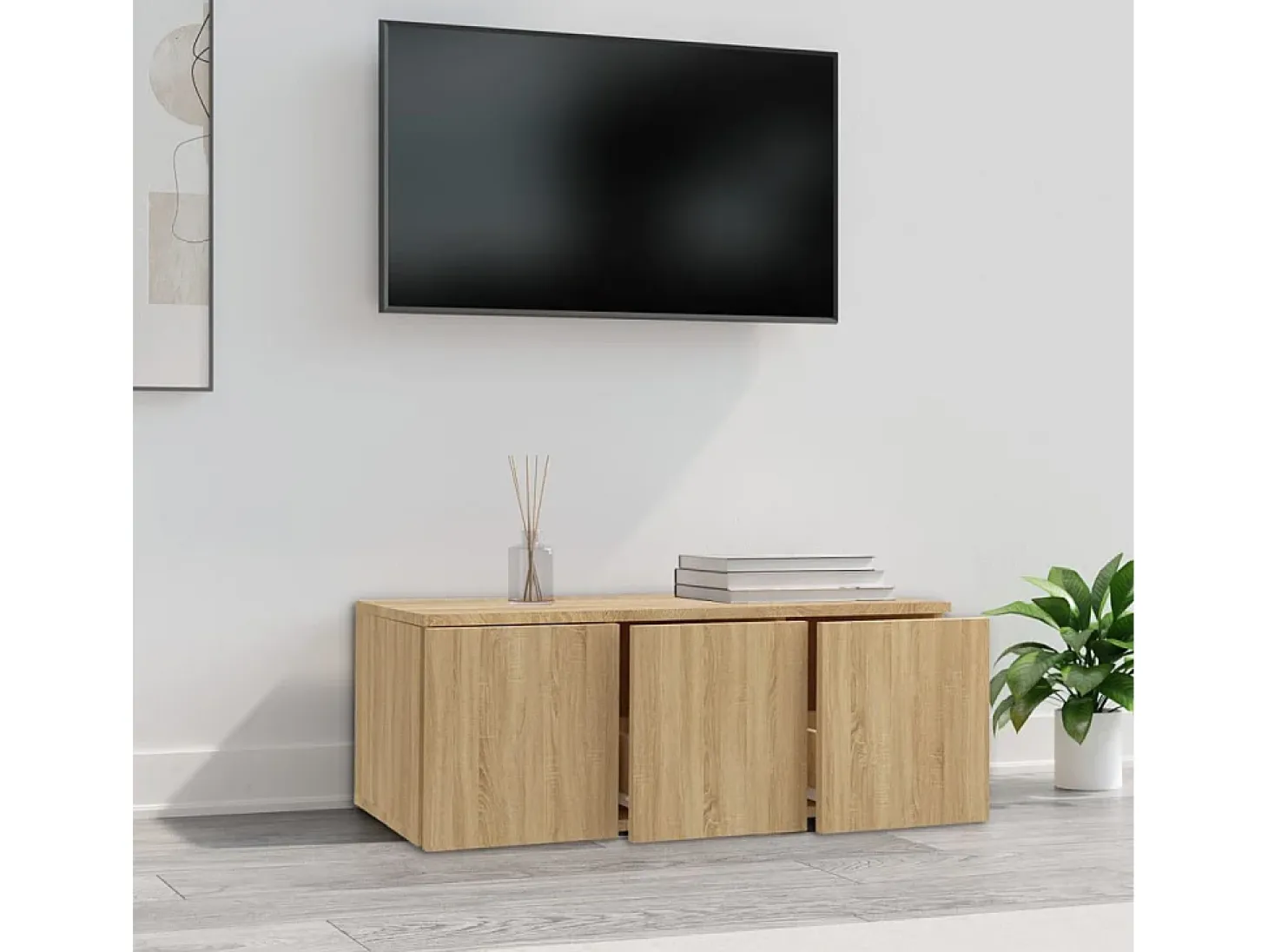 Mueble de TV madera contrachapada color roble 80x34x30 cm