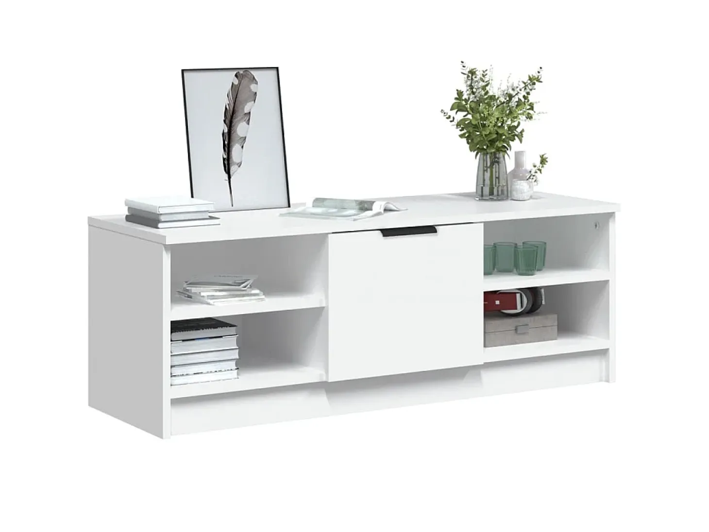 Mueble de TV madera contrachapada blanco 102x35,5x36,5 cm
