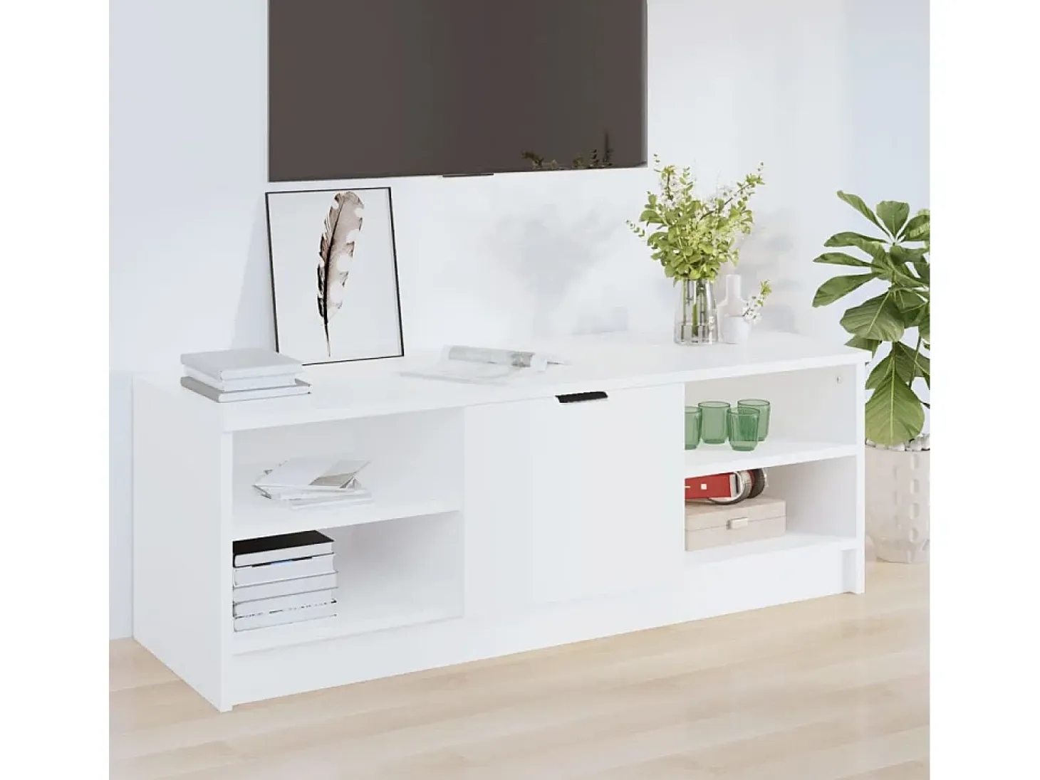 Mueble de TV madera contrachapada blanco 102x35,5x36,5 cm