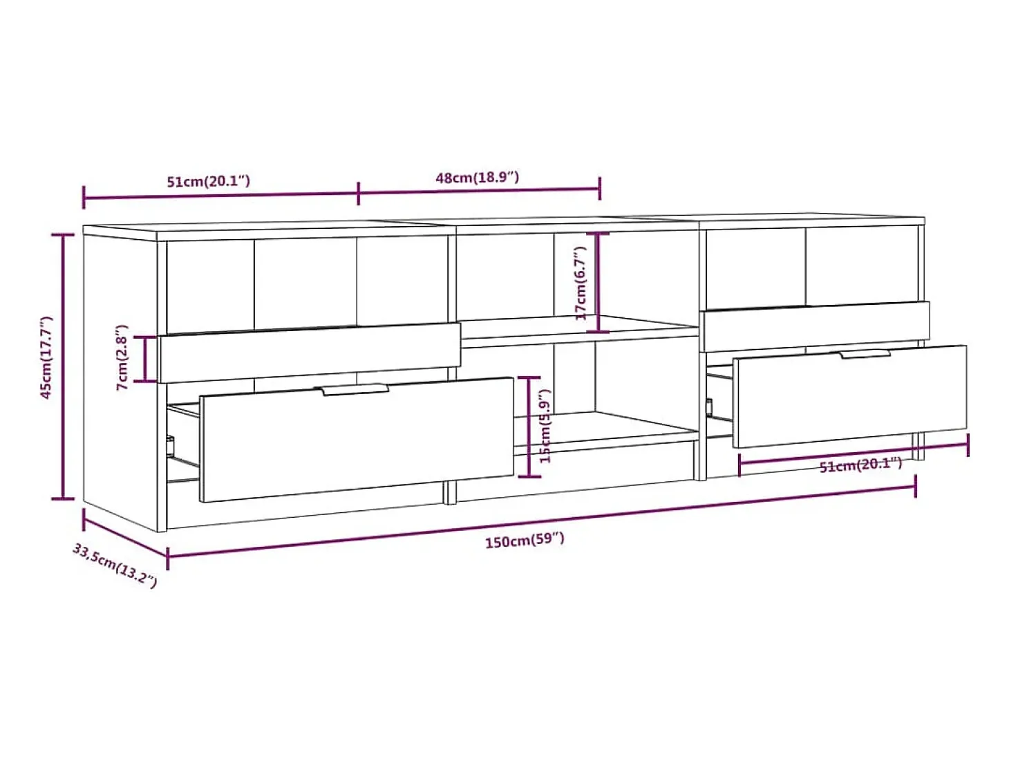 Mueble de TV madera contrachapada roble Sonoma 150x33,5x45 cm