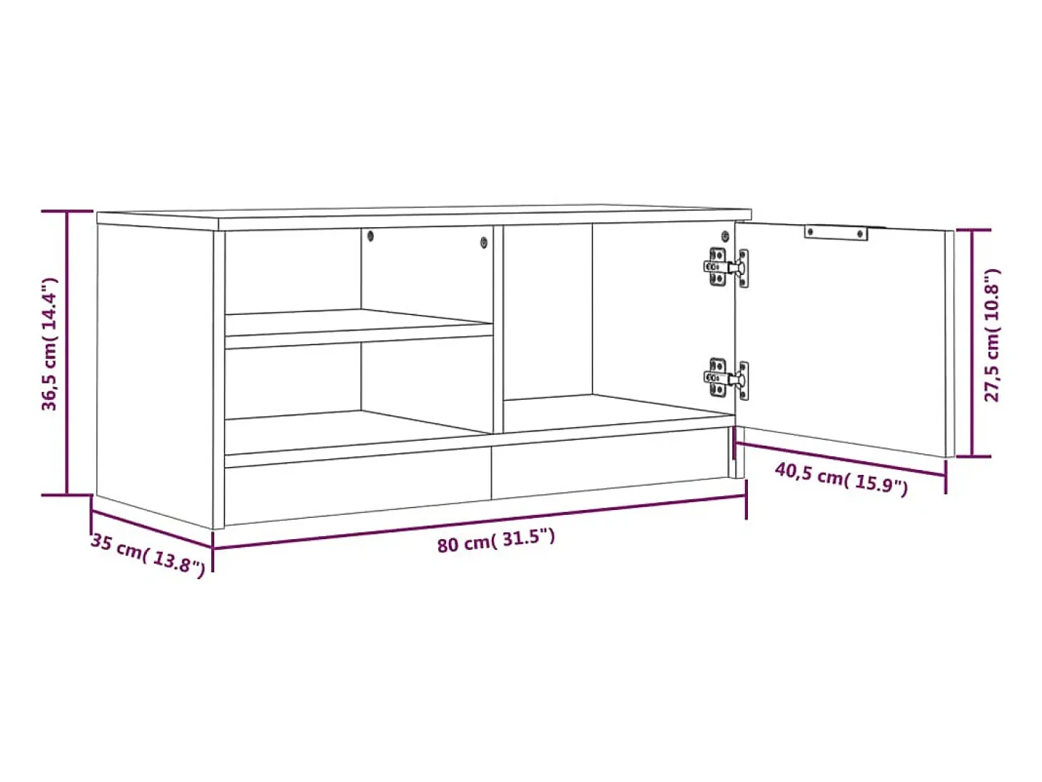Mueble de TV madera contrachapada blanco brillante 80x35x36,5cm