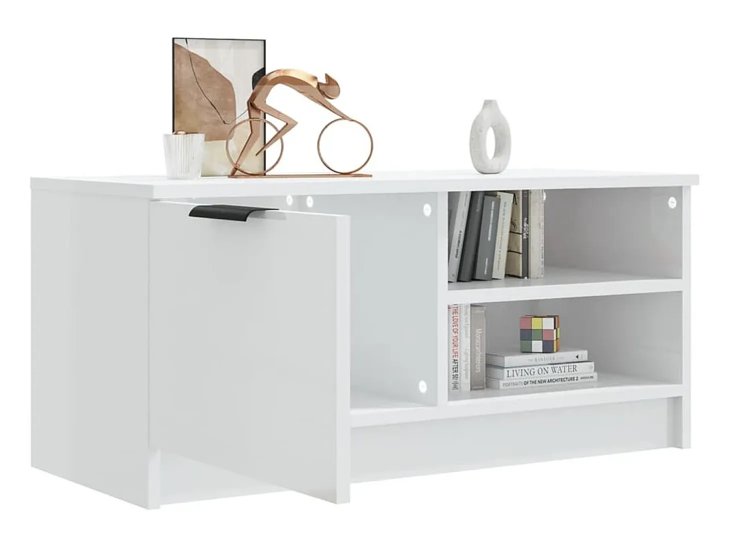 Mueble de TV madera contrachapada blanco brillante 80x35x36,5cm