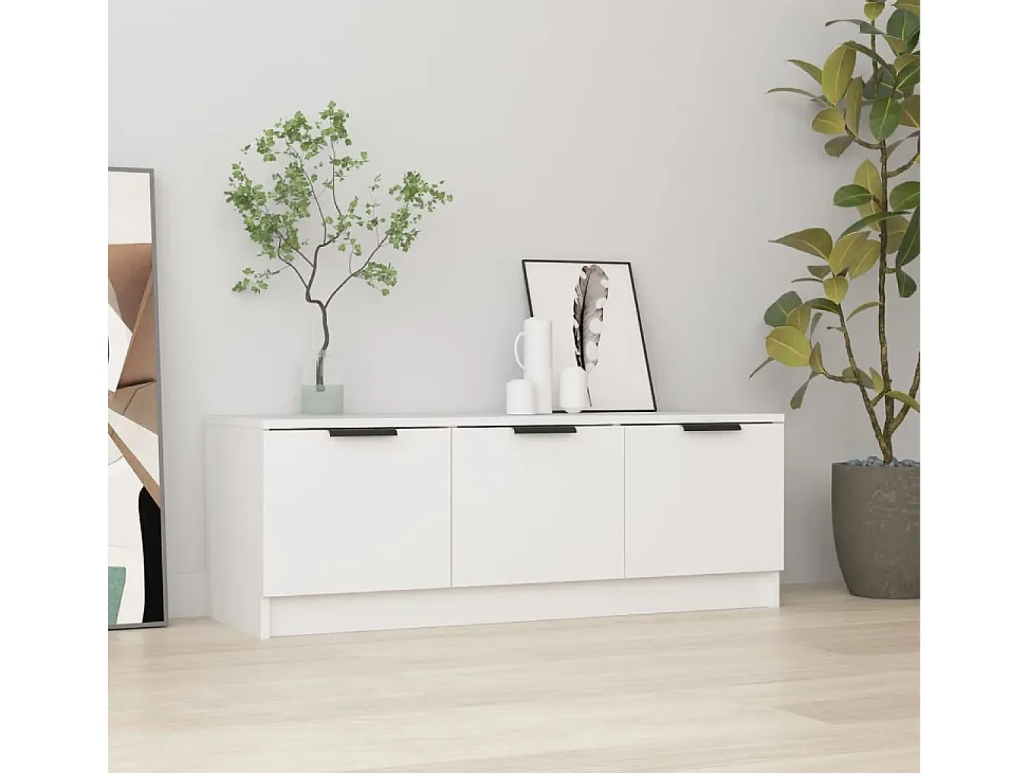 Mueble de TV madera contrachapada blanco 102x35x36,5 cm
