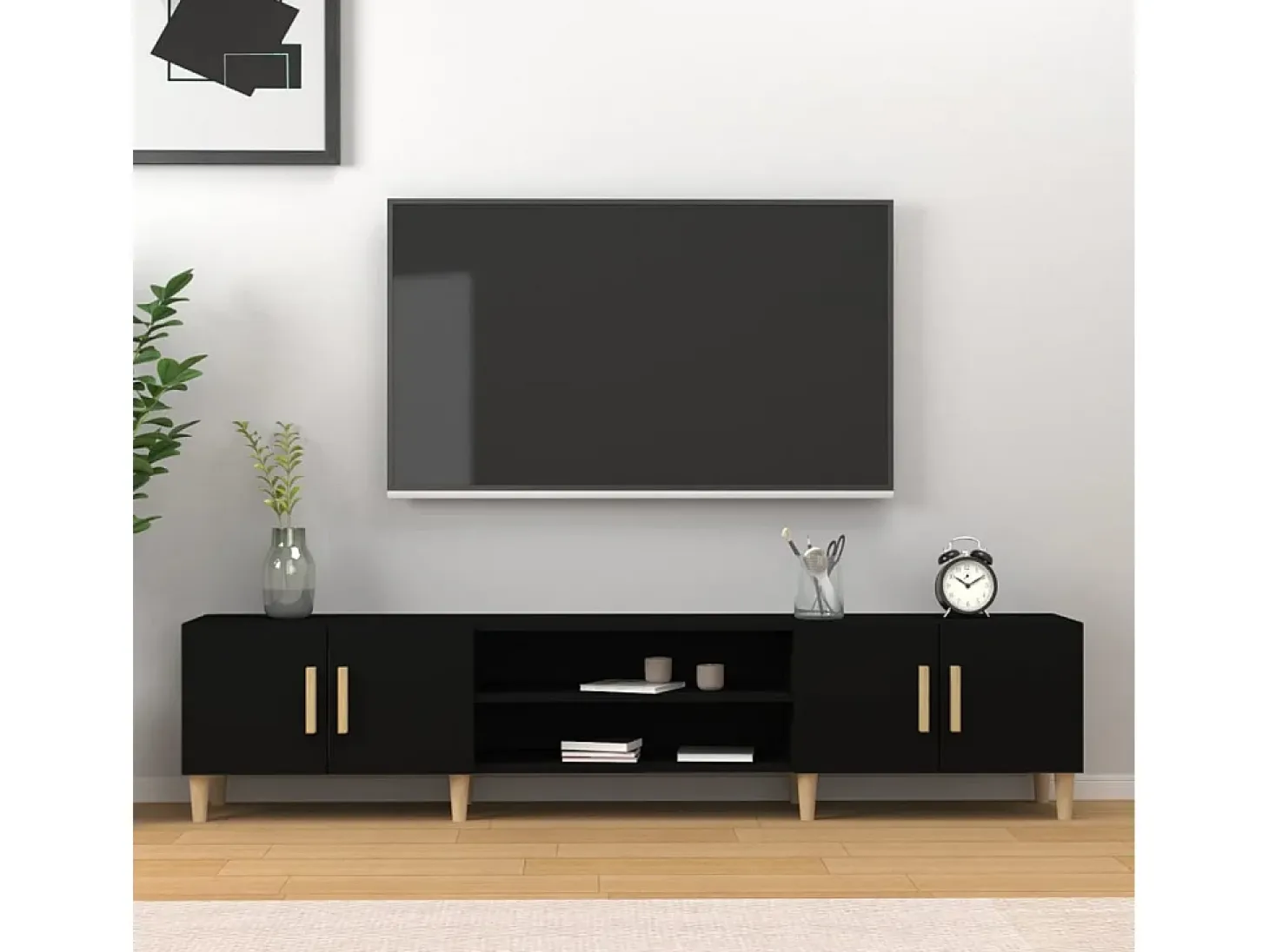 Mueble de TV madera contrachapada negro 180x31,5x40 cm