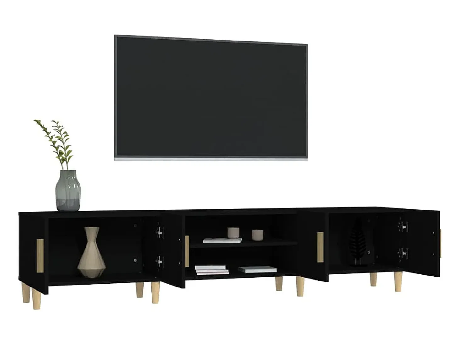 Mueble de TV madera contrachapada negro 180x31,5x40 cm