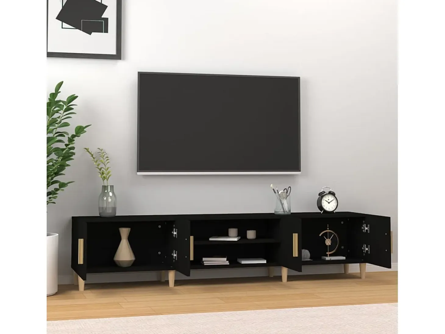 Mueble de TV madera contrachapada negro 180x31,5x40 cm